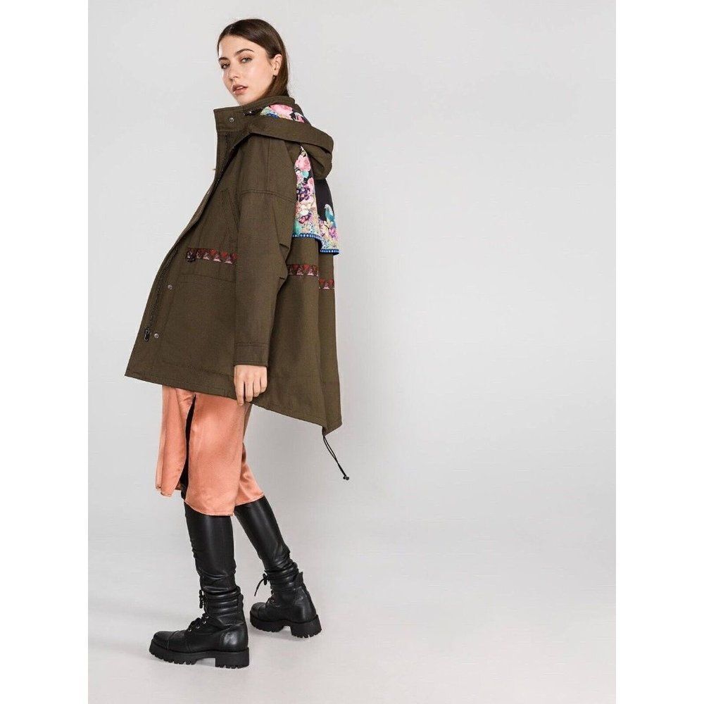 Desigual Jacket WMNS 6 Green‎ Victorian Gothic Hooded Manila Parka Floral Artsy - Picture 6 of 16